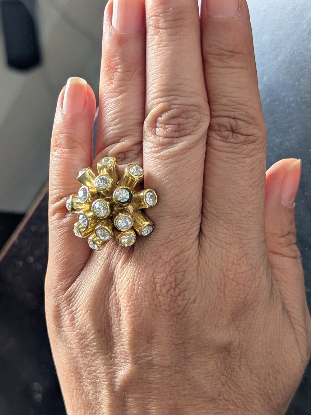 Vintage Gold Crystal Cluster Statement Ring - Women Jewelry